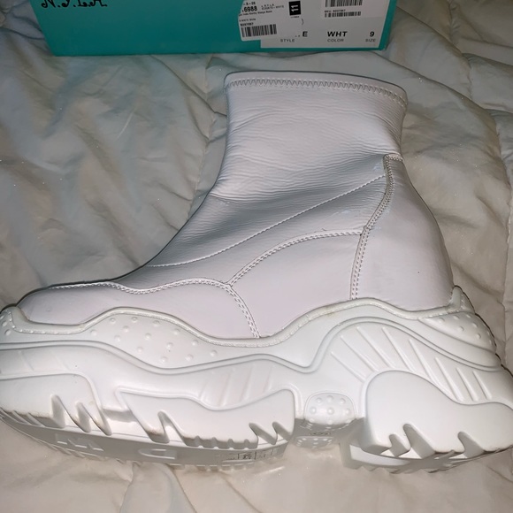 White Bulky Wedge Patent Ankle Boot - Picture 5 of 7